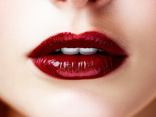 Fototapeta premium beautiful female lips with burgundy lipstick close-up