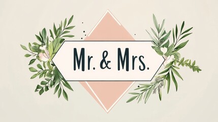 Simple yet elegant wedding background with geometric designs and greenery highlighting Mr