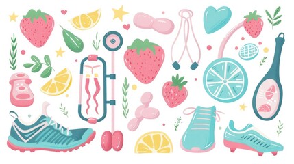 World Health Day. Healthy lifestyle. Design elements in pastel colors with texture.