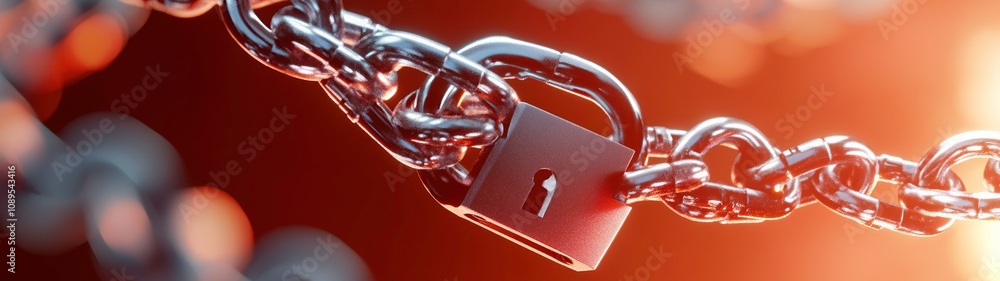 Aufkleber close up of metallic chain with padlock, symbolizing security and protection. shiny links reflect li