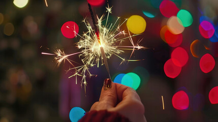 new year firework sprinkler on colorful background