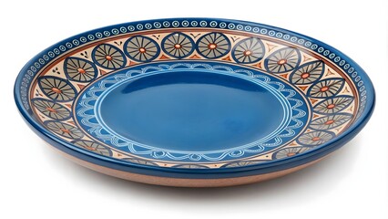  Mexican Blue Ceramic Plate Isolated on White Background, Blue Ceramic Plate Isolated  
