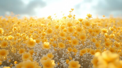 Close-up of vibrant yellow flowers creating a dreamy field