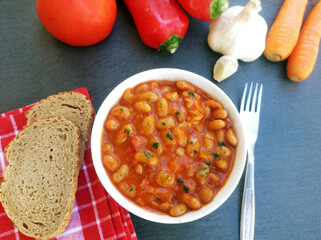 Tasty baked beans on tomato sauce