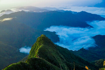 Breathtaking sunrise over misty mountains nature photography scenic landscape tranquil environment panoramic view adventure