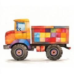 Fototapeta premium Cheerful and Fun Cartoon Truck Artwork for Children, Bright, Lively, and Imaginative Transportation