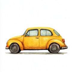 Obraz premium Cute Yellow Car Driving on the Road, Bold and Playful Illustration for Children's Fantasy Story