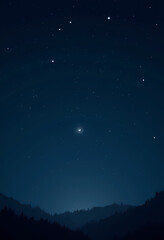 Fototapeta premium Starry night sky with crescent moon over mountainous landscape, tranquil atmosphere, copy space