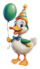 PNG Joyful duck with green balloon at party