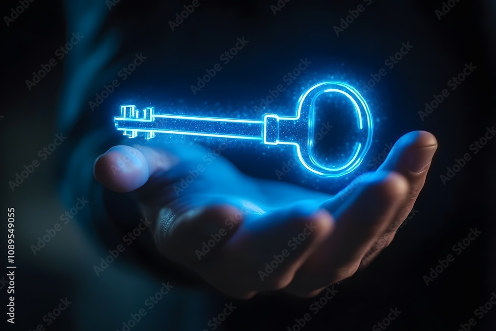 Aufkleber futuristic concept of a hand holding a glowing key symbolizing security, access, and technology with