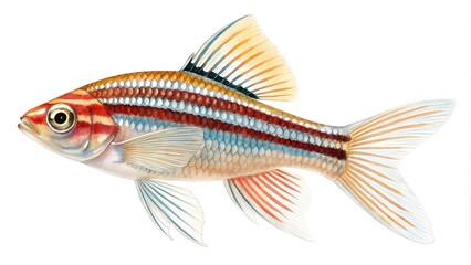 Small zebrafish isolated, vibrant zebrafish species isolated on white background  
