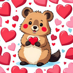 Obraz premium quokka surrounded by hearts
