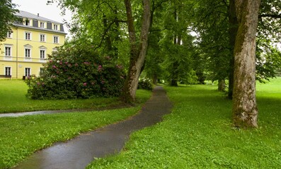 View of the spa park full of flowers Konstantinovy ​​lazne (konstantinsbad) czech republic Europe