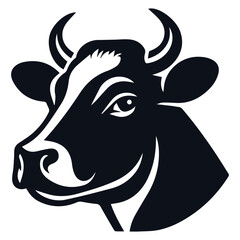 Elegant Black and White Cow Head Illustration with Leaves for Agriculture, Dairy, and Eco-Themed Designs