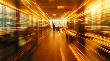 Fototapeta premium Blurred office space with glowing upward business trends