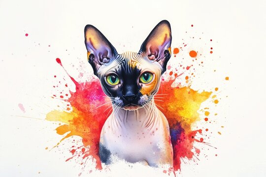 A sphynx cat with bright green eyes, a rare and unique feline breed
