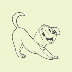 A fun and cartoonish vector line drawing of a playful dog in a happy pose, perfect for creative designs or pet-themed projects