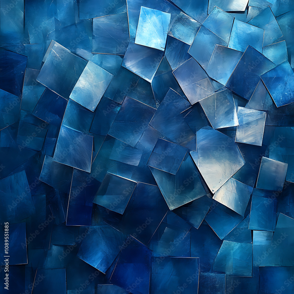 Poster textured blue abstract background with overlapping geometric shapes, creating calming and serene atm
