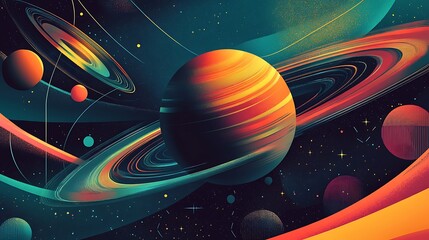 Abstract Cosmic Planet Rings And Starscape