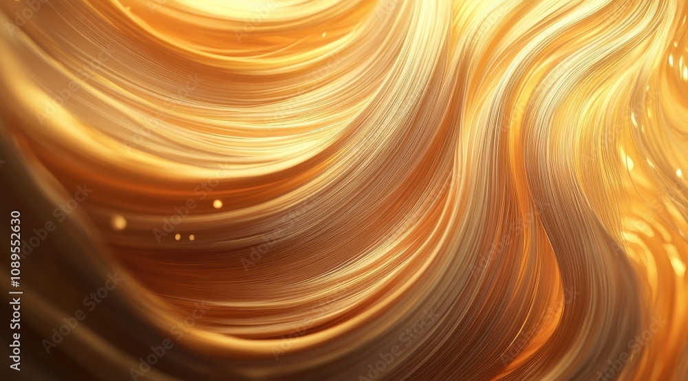 Poster a shimmering, abstract design featuring flowing golden hues and soft light effects, creating a warm 