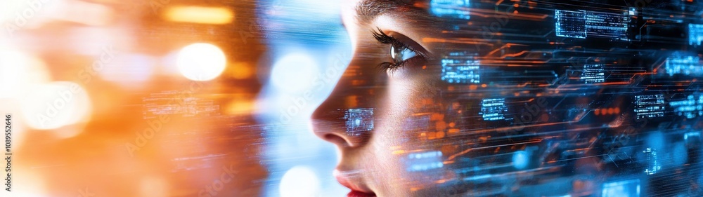 Aufkleber human figure in front of digital mirror, showcasing technology and reflection. image captures blend 