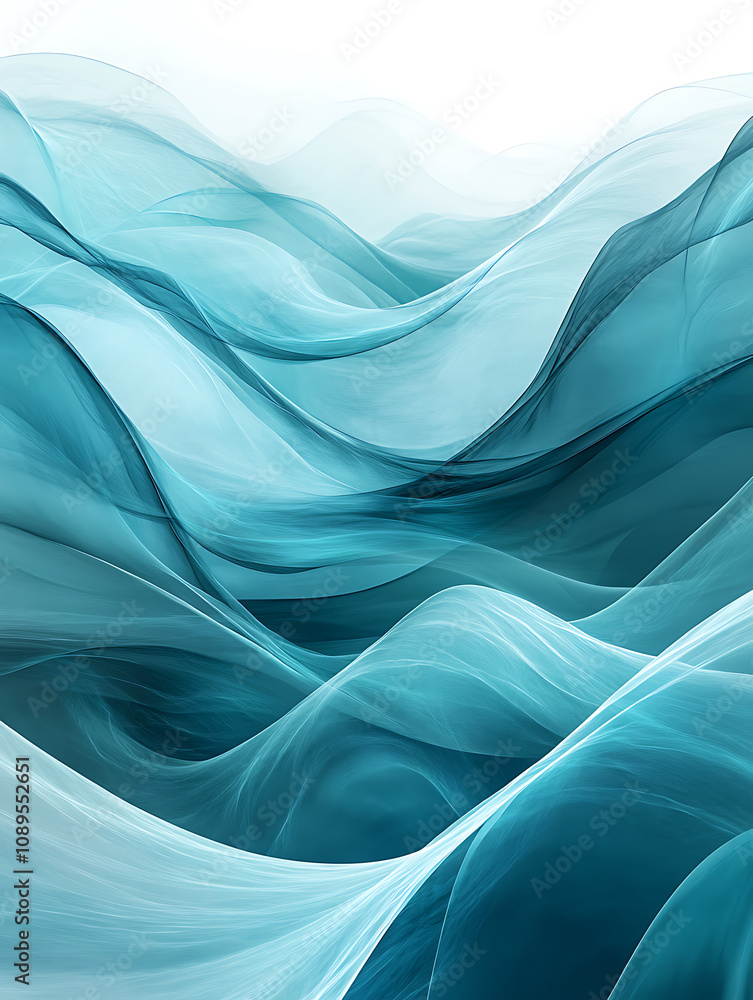 Poster calming abstract wave pattern in shades of blue, creating serene and tranquil atmosphere. flowing li