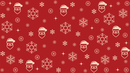 Festive red christmas pattern with santa and snowflakes.
