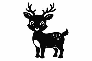 Cute Reindeer Silhouette Vector, Deer Silhouette, Baby Deer Silhouette Vector