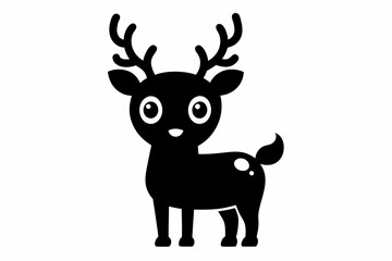 Cute Reindeer Silhouette Vector, Deer Silhouette, Baby Deer Silhouette Vector