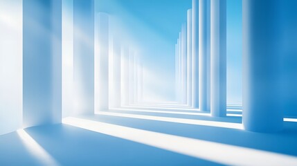 Obraz premium A serene and spacious minimalist interior with clean walls and soft light creating dynamic shadows across the space. .