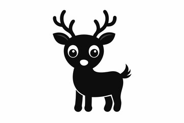 Cute Reindeer Silhouette Vector, Deer Silhouette, Baby Deer Silhouette Vector