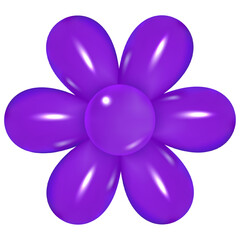 3d plastic figure in y2k style. Render of purple balloon shaped like flower with glossy texture isolated on transparent background. Inflated vector element for party, celebration, or festive themes .