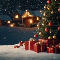 Christmas tree with gifts and decorations