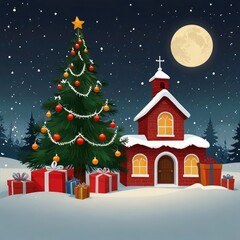 Fototapeta premium Christmas tree with gifts and decorations