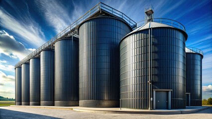 Black silo, back view, Tactfactory, industrial backdrop.