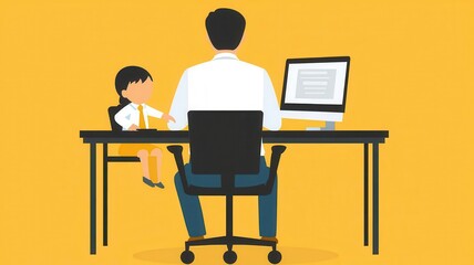 A professional setting showing a man and a girl engaged in a work discussion.