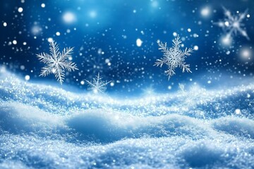 Naklejka premium Blue background with abstract snow patterns and shimmering light spots