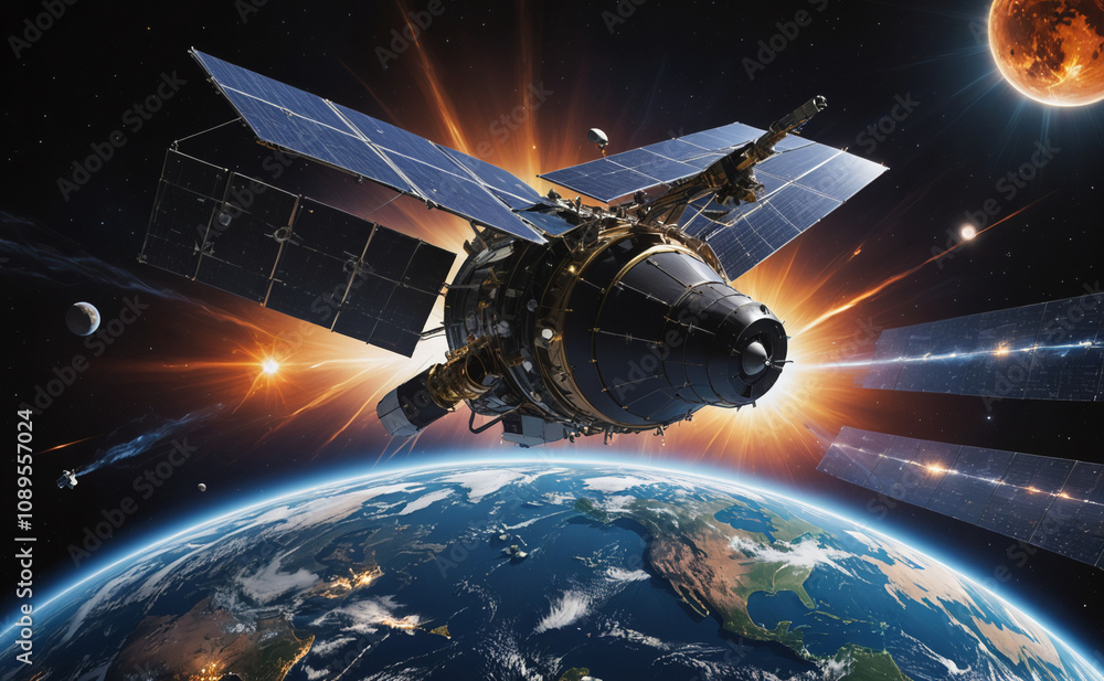 Poster A space shuttle is flying through space with a planet in the background. The shuttle is surrounded by a bright light, giving the impression of a powerful and exciting moment in space exploration
