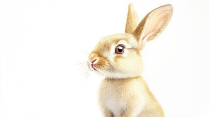 Fototapeta premium A small rabbit sits on a white surface, looking around