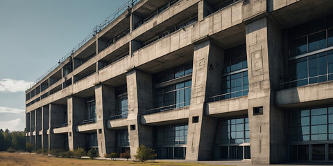 brutalist factory building, created by generative ai