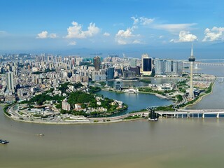 Obraz premium The panorama view of Macau, China. Hong kong-Zhuhai-Macau Bridge.