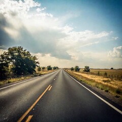 An analog-style photo of a scenic open road heading into the distance