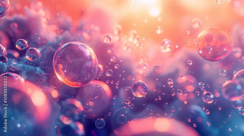 Poster abstract background with colorful bubbles and glowing light.