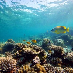 Obraz premium underwater shot of a vibrant coral reef teeming wit colorful fish 