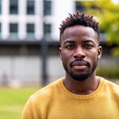 Obraz premium A close-up shot of an African-American male with a determined look, showcasing resilience and emotional strength. The split diopter effect highlights his focused expression while the background remain