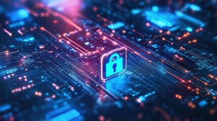 Fototapeta premium Cyber Security Lock Icon on Digital Circuit Board