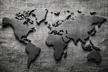 Fototapeta premium A vintage-style black and white image of a world map, ideal for use in travel-themed designs or as a unique accent piece
