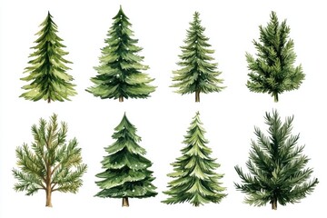 Obraz premium Watercolor illustration of Christmas trees on a white background, suitable for holiday cards and decorations