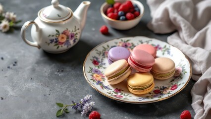 Pastel-Toned French Macarons with Lavender, Pistachio, and Raspberry