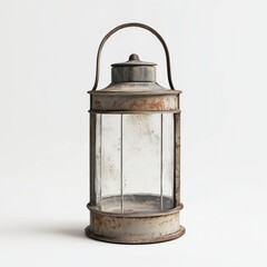 Old Metal Lantern with Weathered Glass Game Art Concept Isolated on White Background